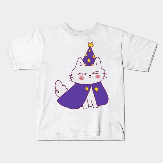 White wizard cat Kids T-Shirt by Mayarart